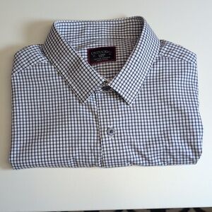 UNTUCKit De Bortoli Navy/White Check Button Down Performance Shirt Large EUC
